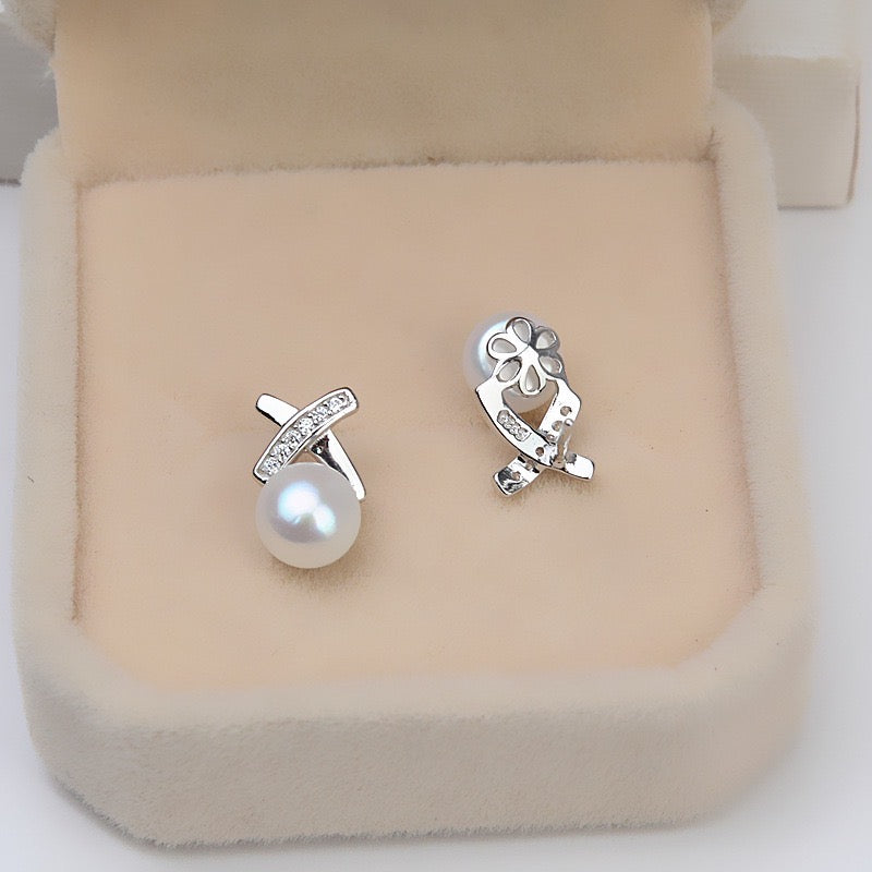 Cross Pearl Earring Studs