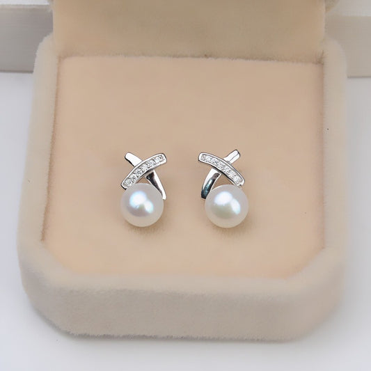 Cross Pearl Earring Studs