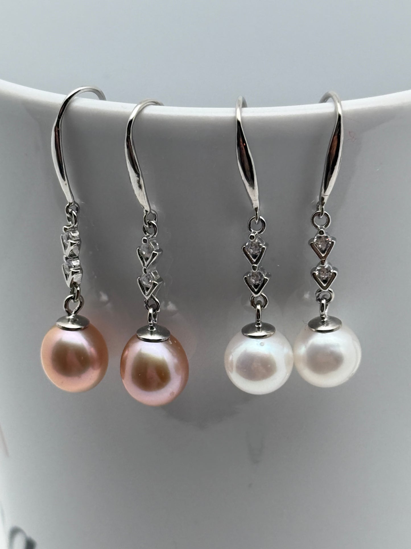Sterling Silver Cultural Freshwater Pearl Lavender Dangling Drop Earrings