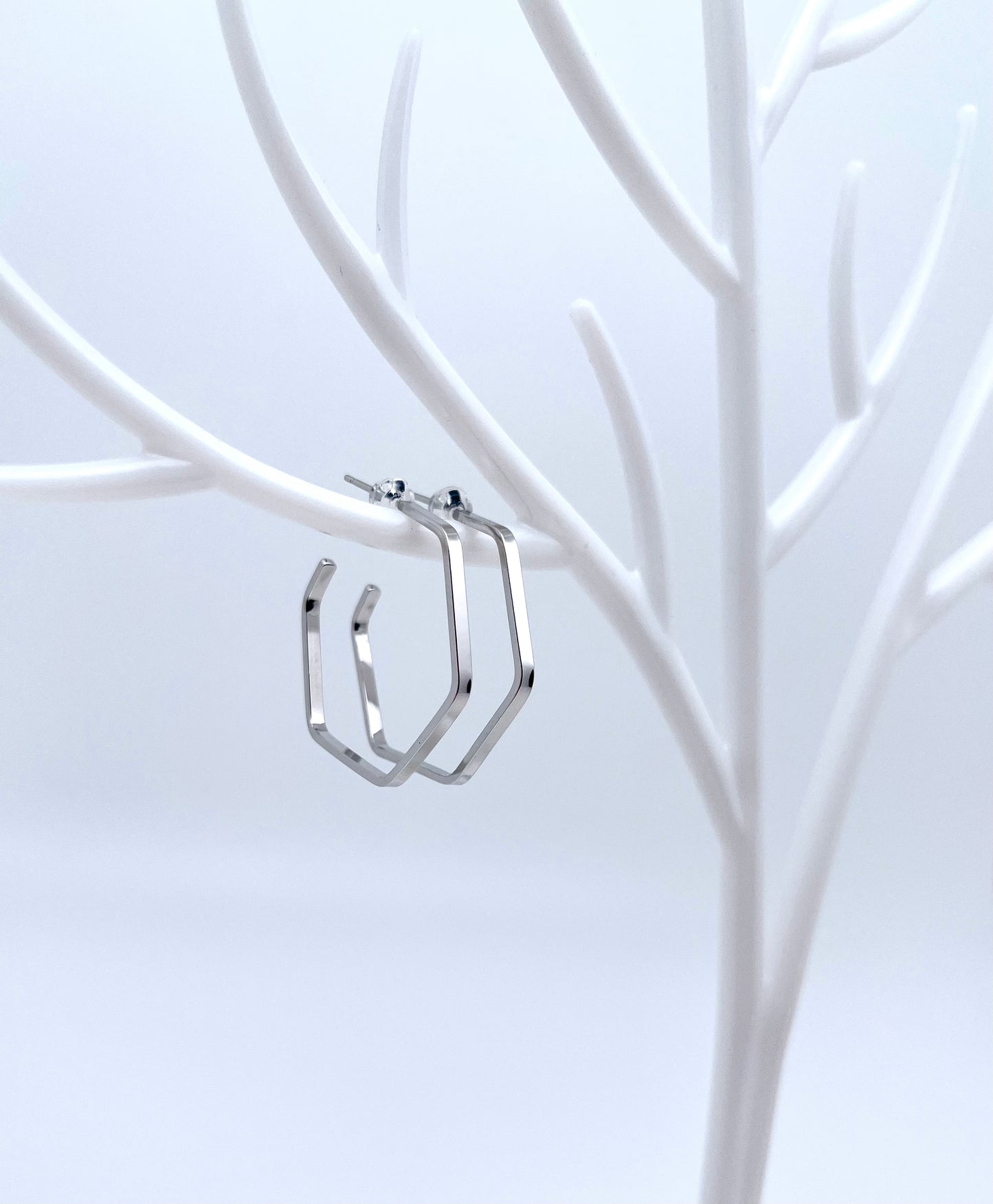 Big O Hoop Pentagon Earrings in Sterling Silver