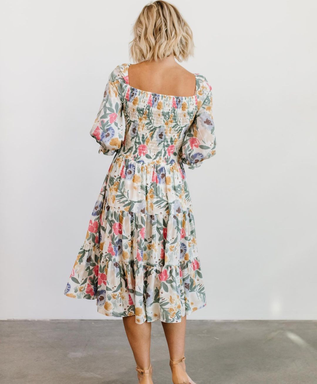 Boho Floral Ruffled Midi Dress