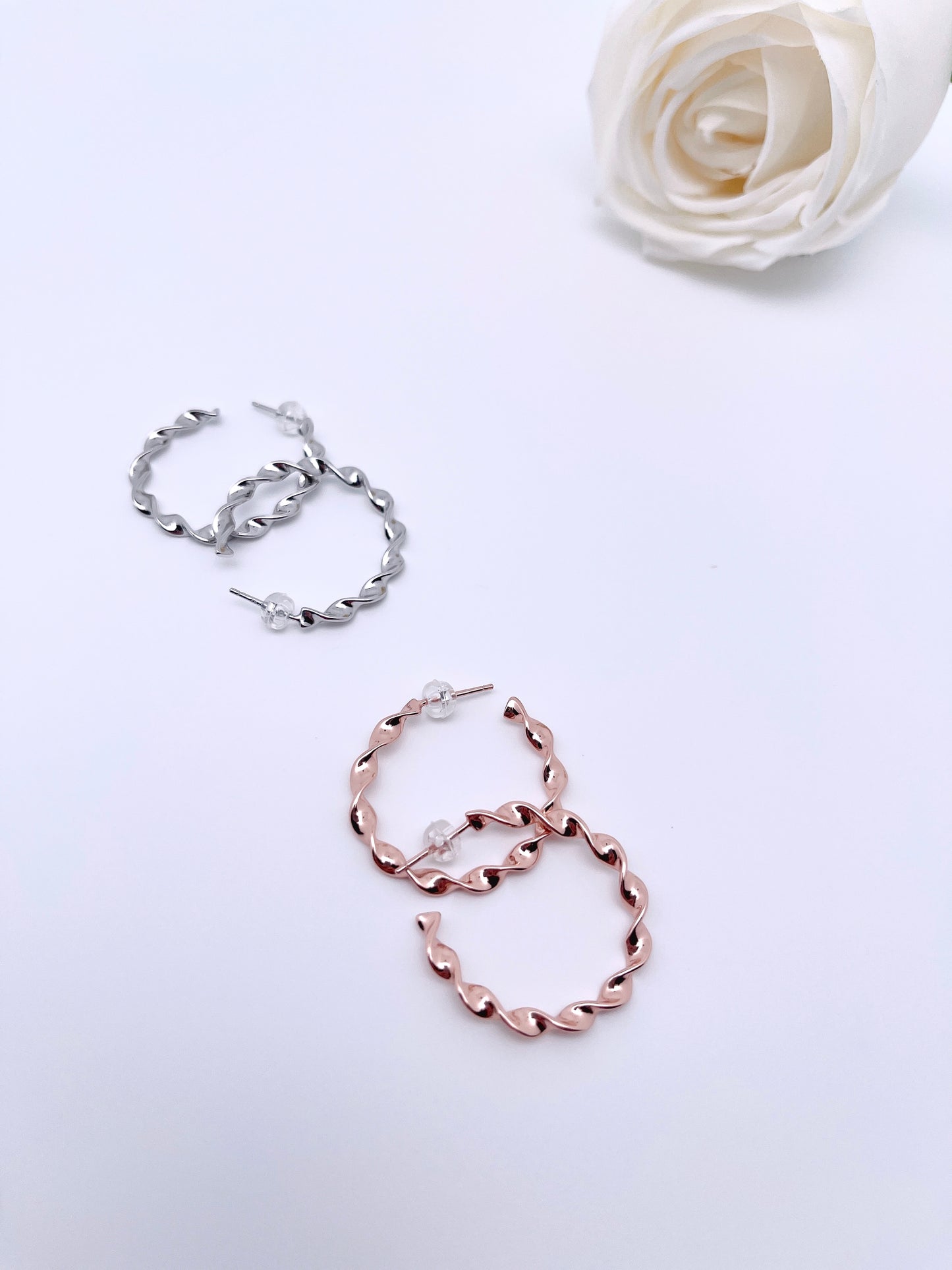 Big O Hoop Twist and Twirl Earrings in Sterling Silver