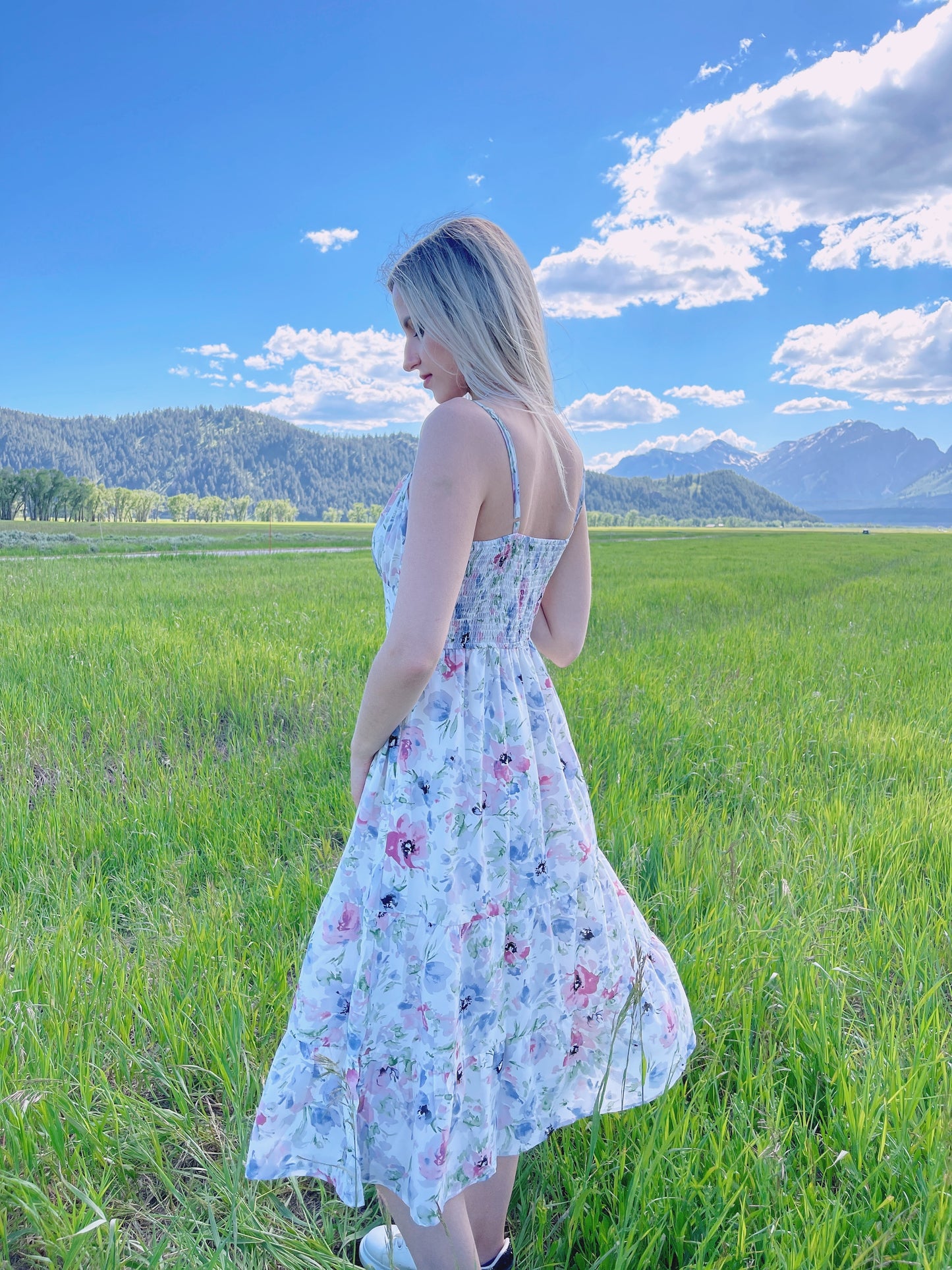 The Peony Suspender Midi Dress