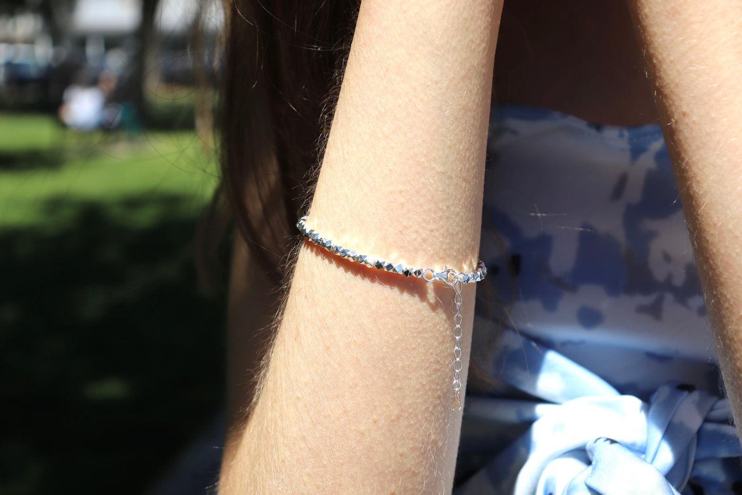 Solid Faceted Silver Beaded Bracelets