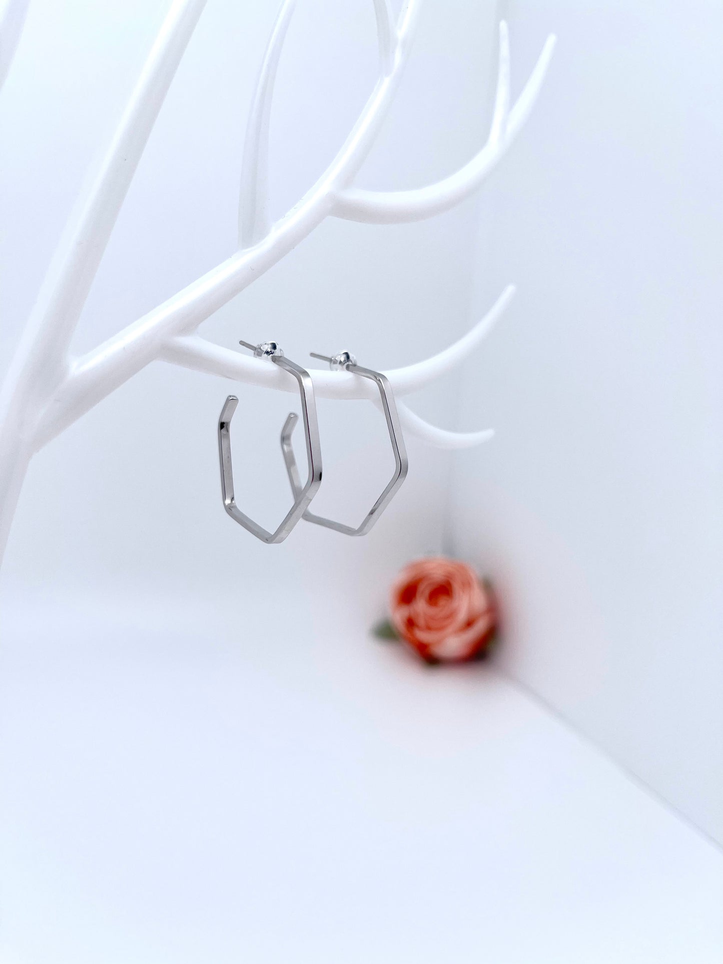 Big O Hoop Pentagon Earrings in Sterling Silver