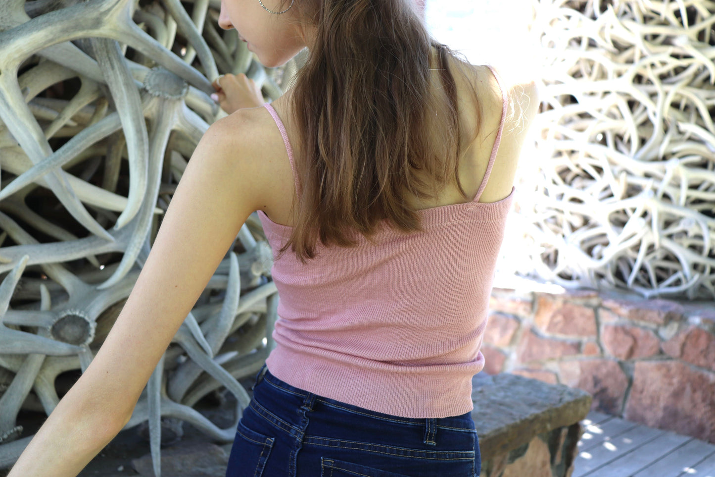 Skinny cotton strap tank top with bows
