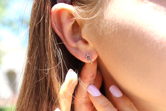 Tri-star sterling silver studs