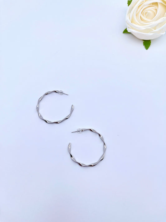 Big O Hoop Twist and Twirl Earrings in Sterling Silver