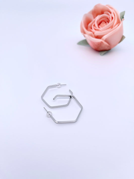 Big O Hoop Pentagon Earrings in Sterling Silver