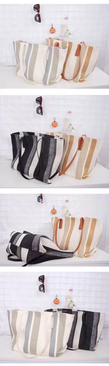 Canvas Strips Tote with Zipper