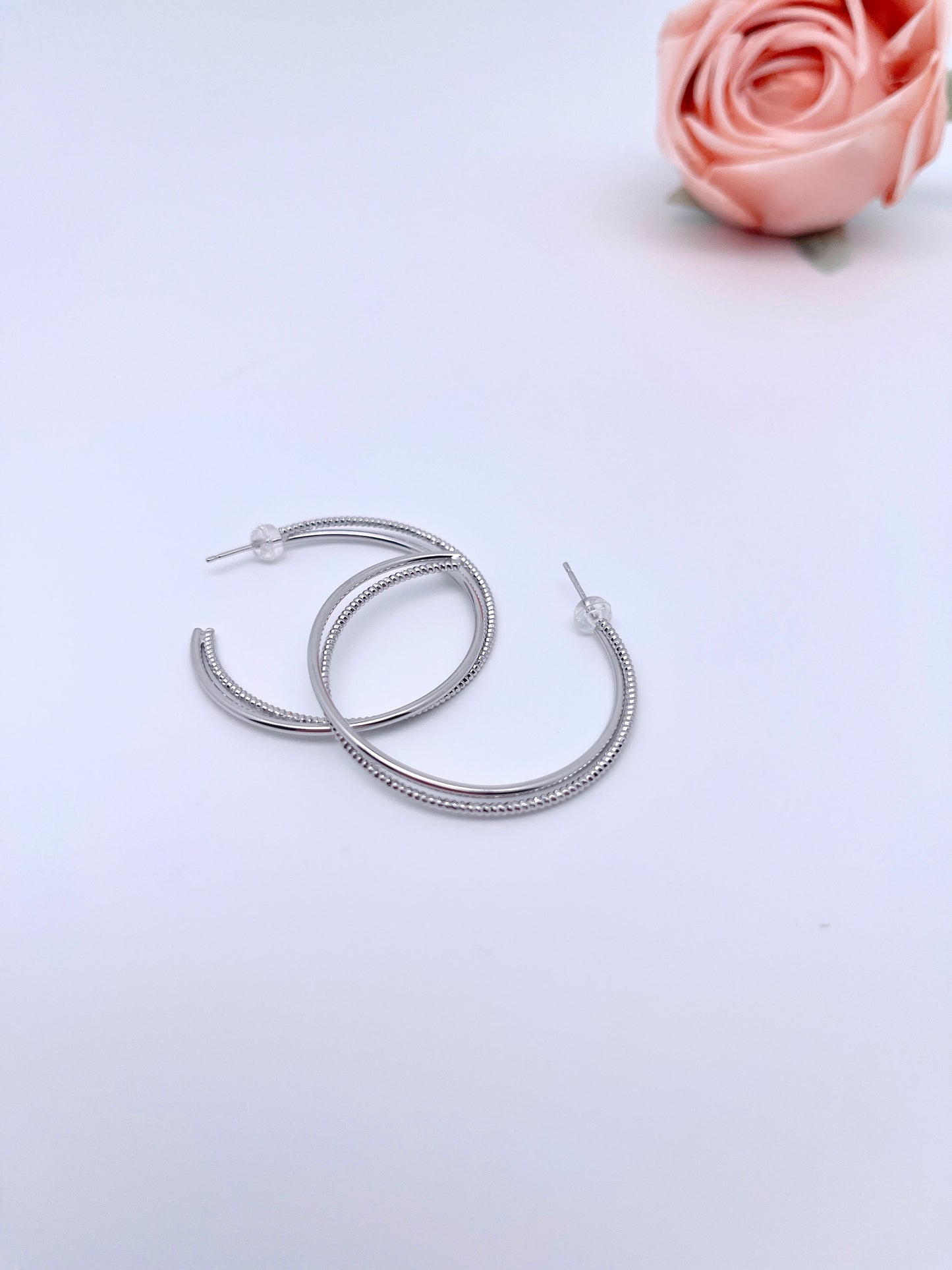 Big O Hoop Twisted Circle Earrings in Sterling Silver