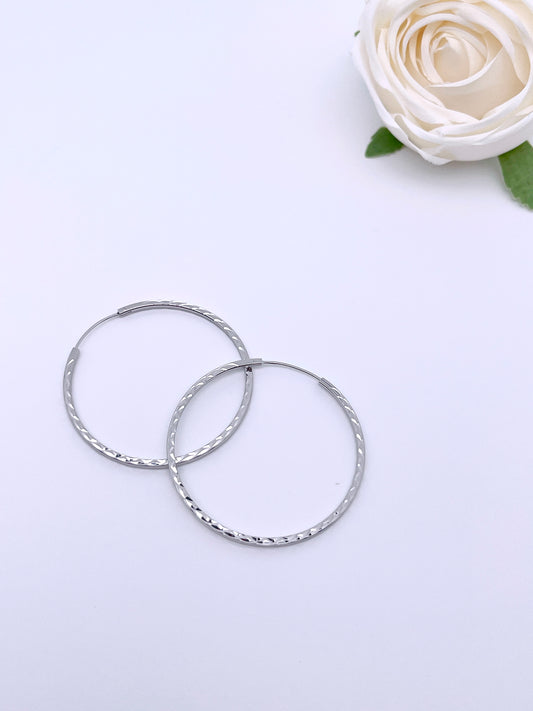 Big O Hoop Rutted Earrings in Sterling Silver