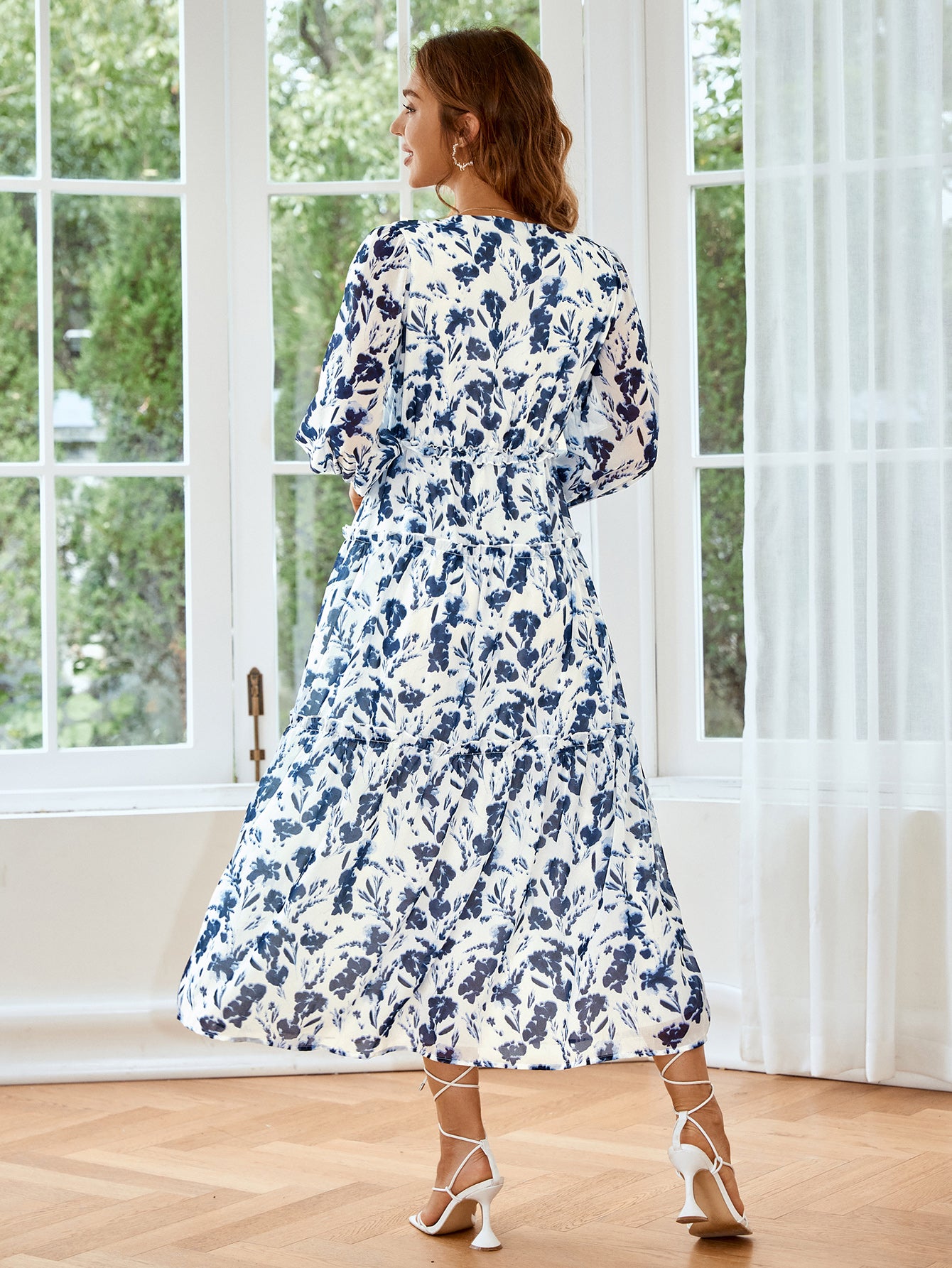 Blue Floral Midi Dress