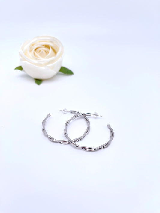 Big O Hoop Twisted Earrings in Sterling Silver