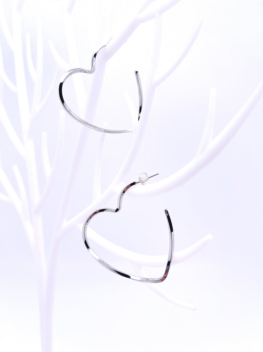 Big O Hoop Heart Earrings in Sterling Silver