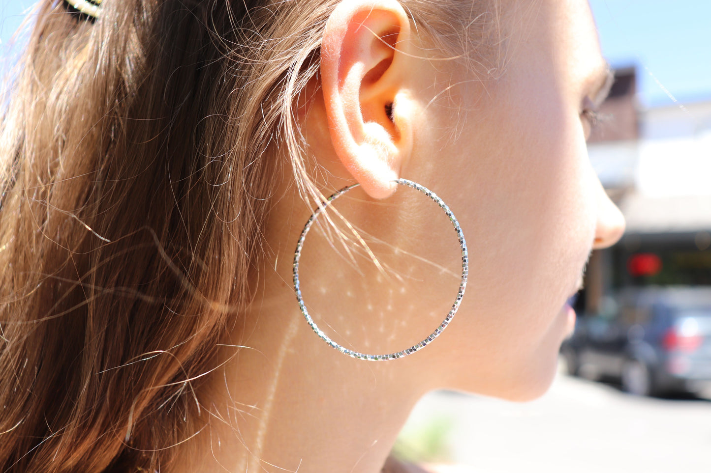 Large sparkle endless hoop earrings in sterling silver