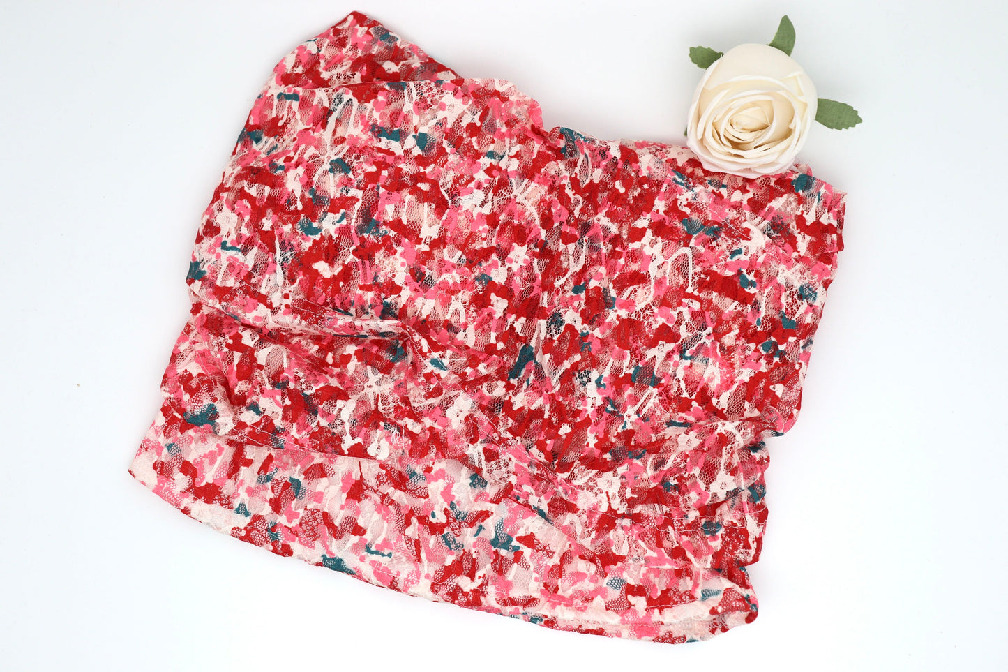 Floral lace fancy ruffled strapless crop tops