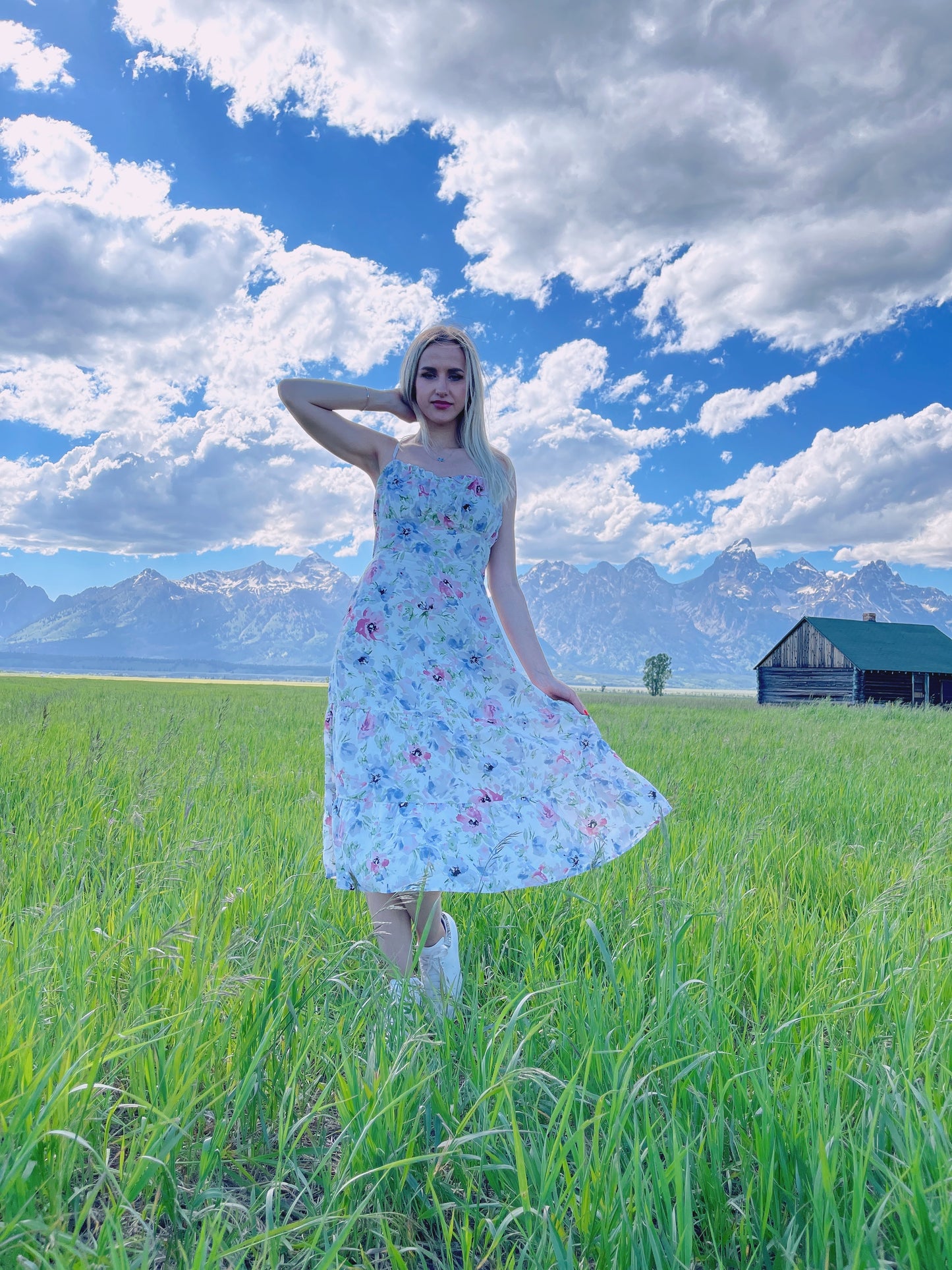 The Peony Suspender Midi Dress