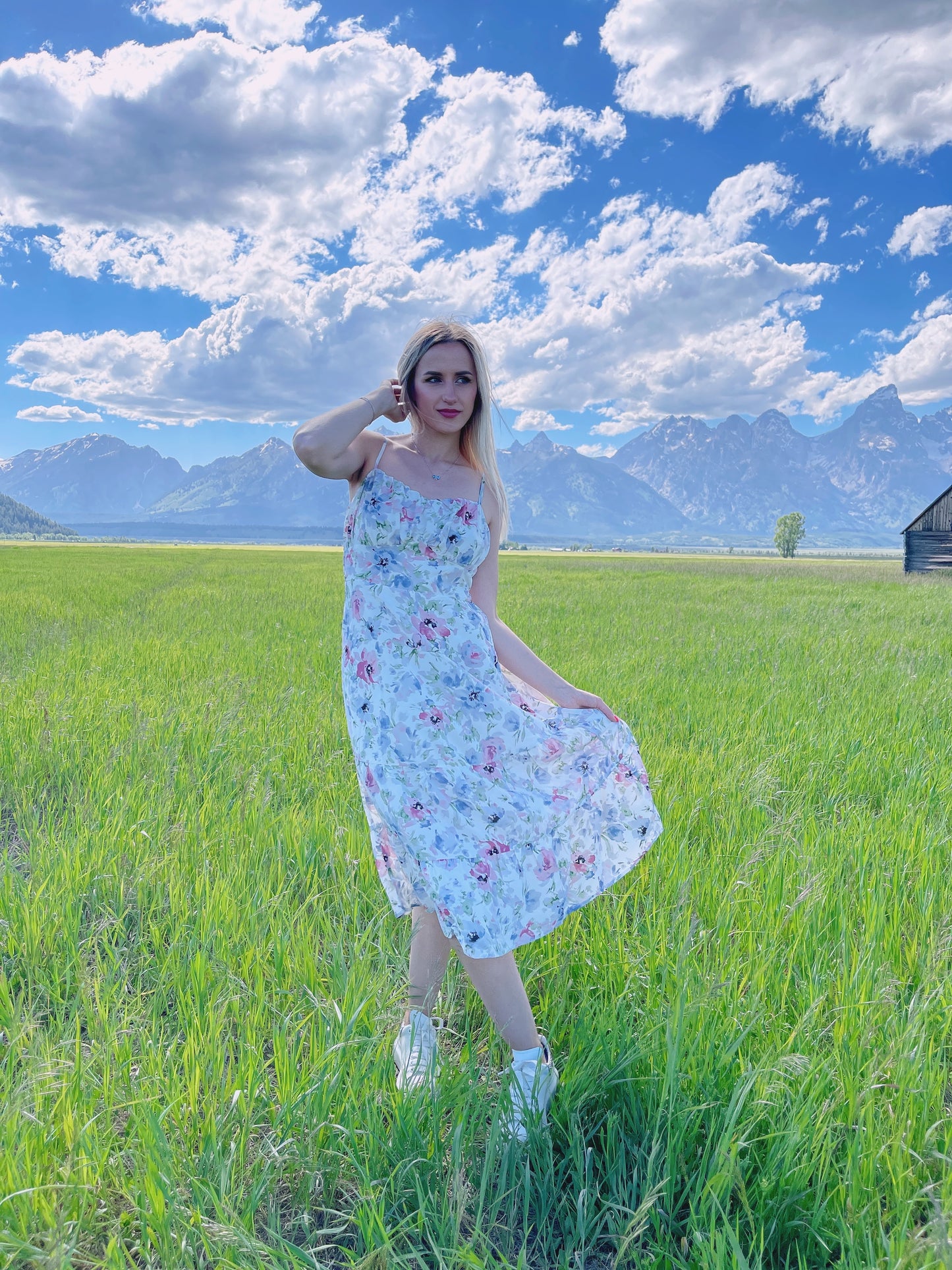 The Peony Suspender Midi Dress