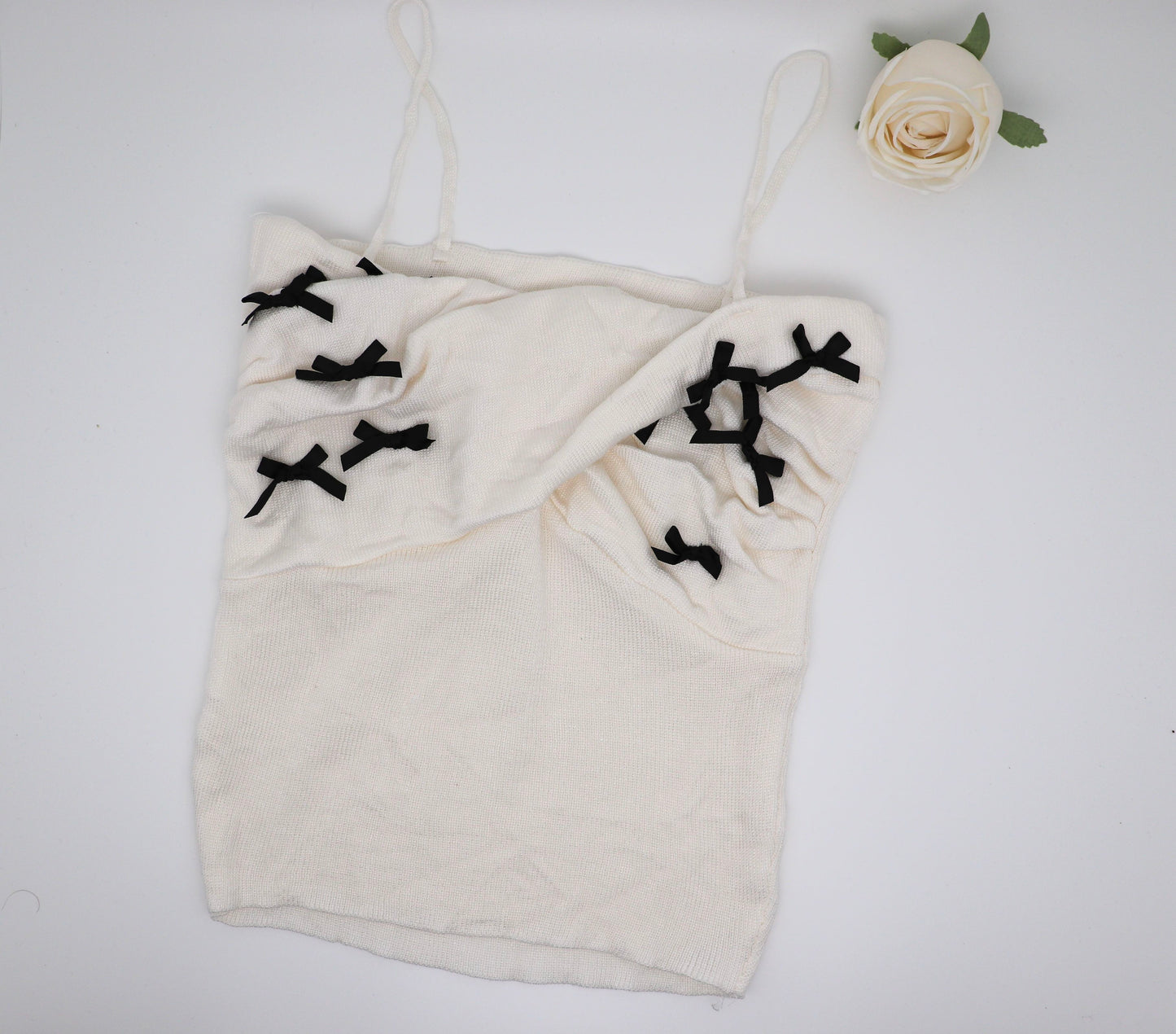 Skinny cotton strap tank top with bows