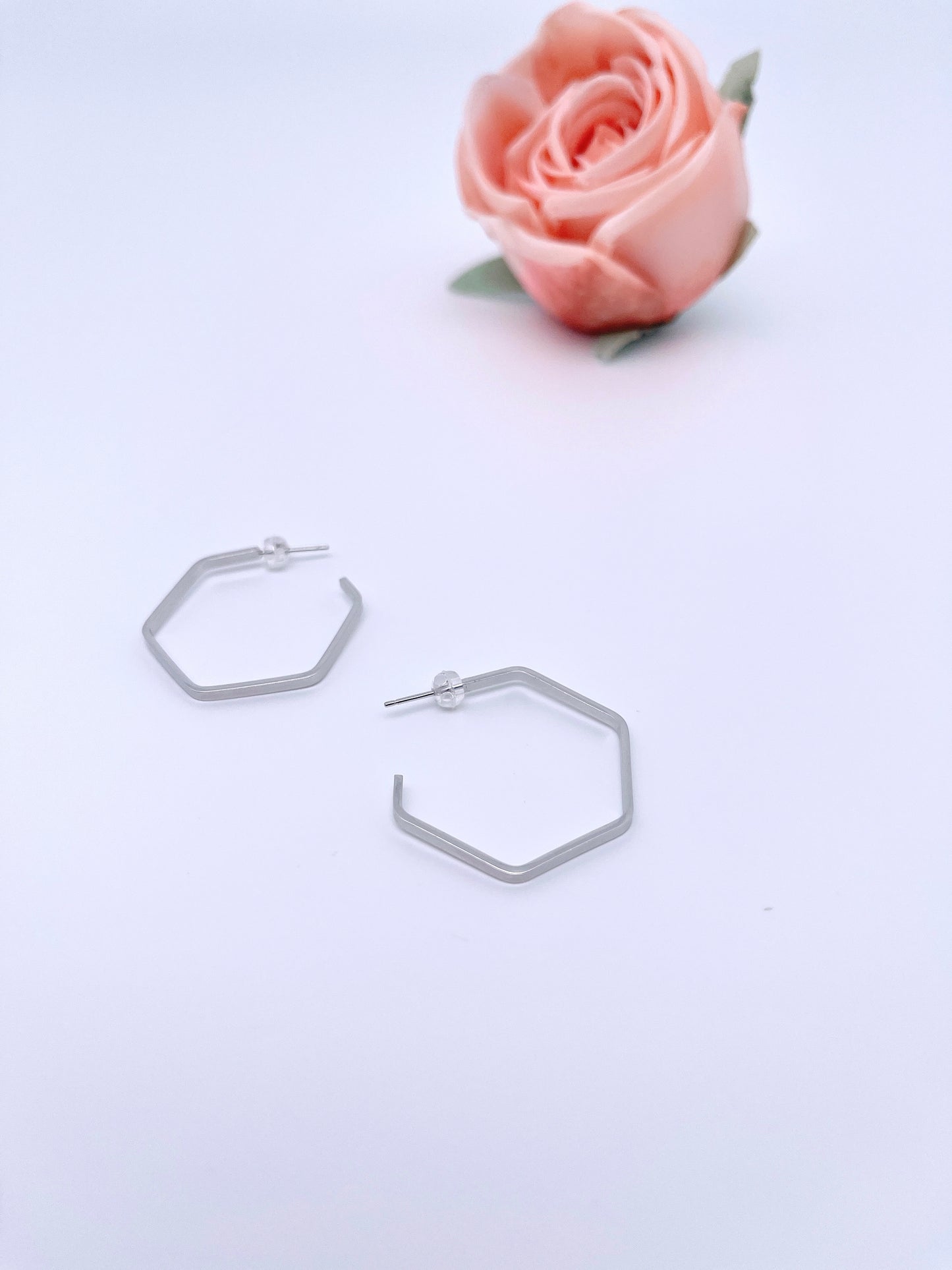 Big O Hoop Pentagon Earrings in Sterling Silver