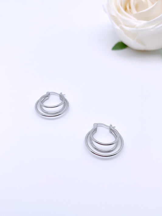 Tri-circle Hoop Earrings in Sterling Silver