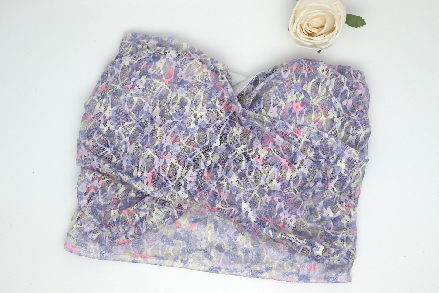 Floral lace fancy ruffled strapless crop tops