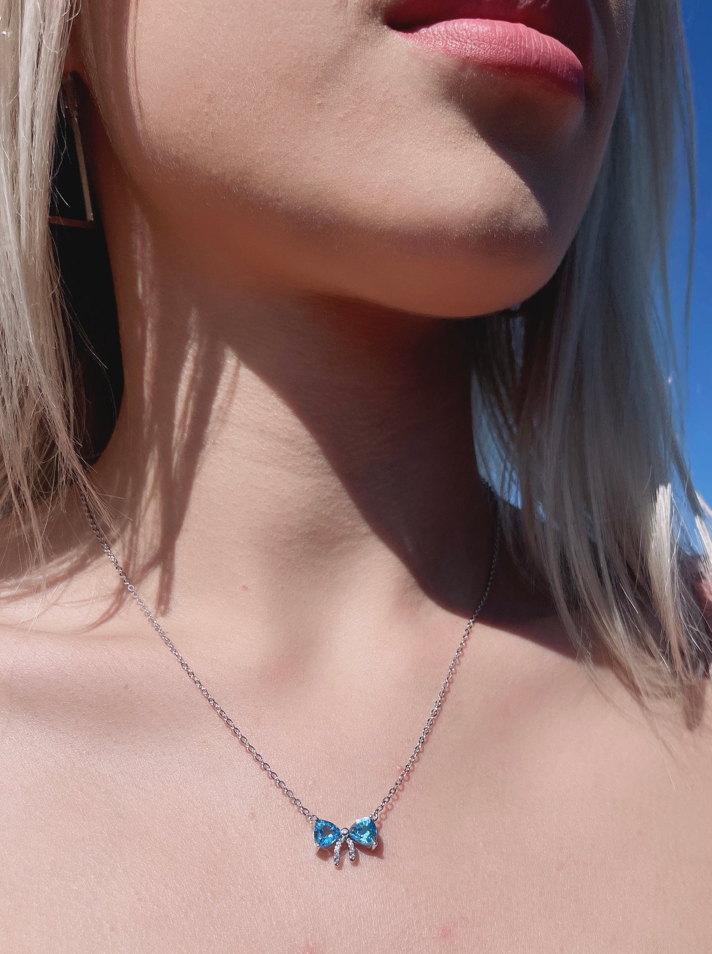 Dainty Ribbon Necklace in Blue Topaz