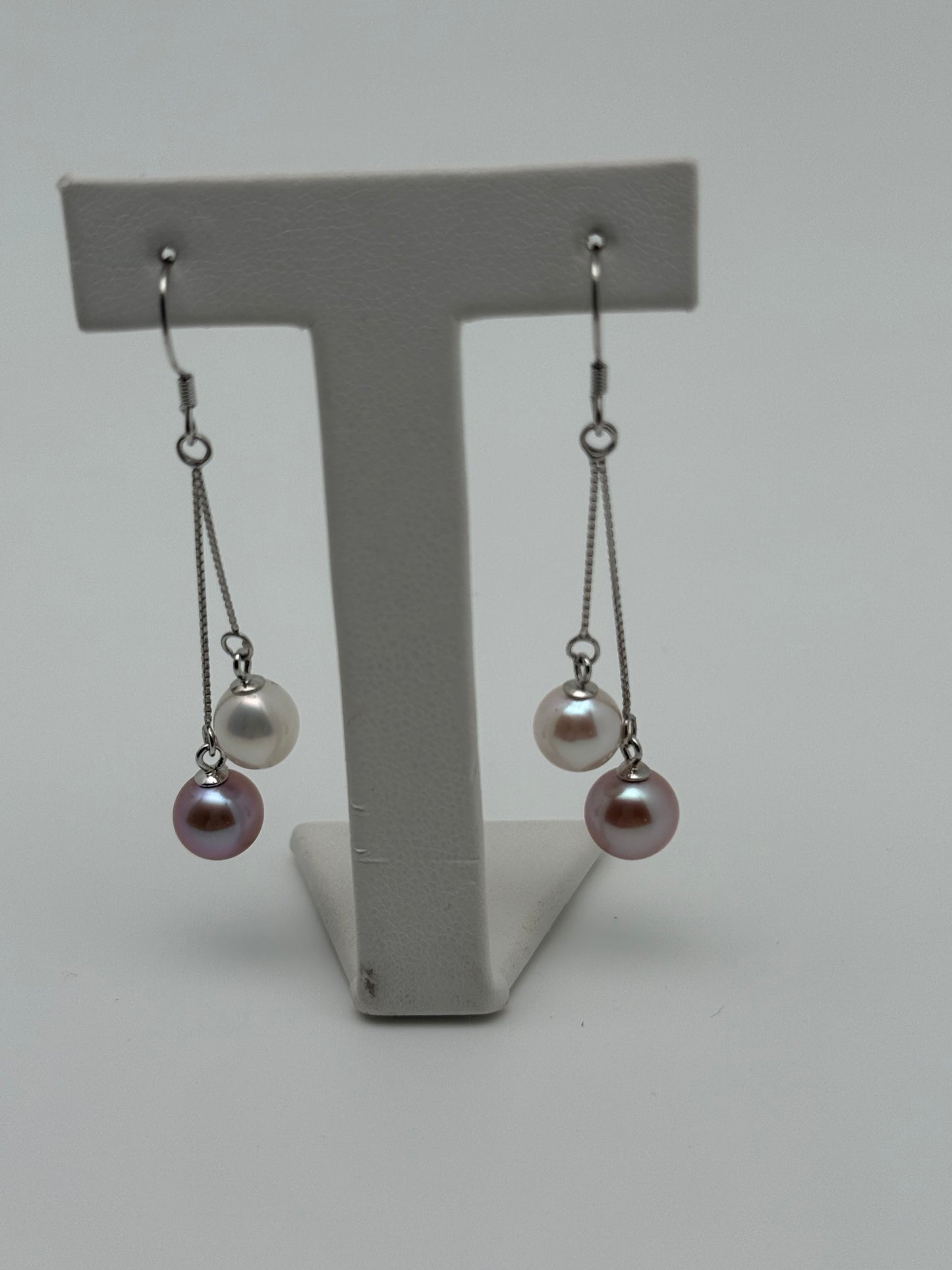 Double Pearl Dangling Earrings