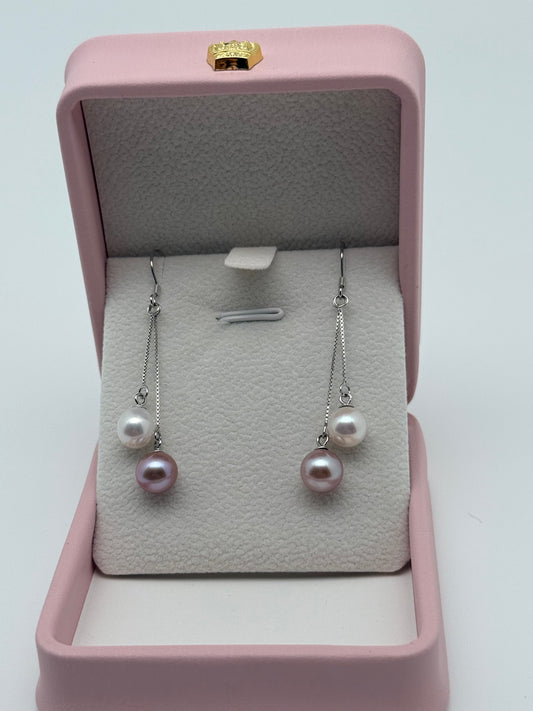 Double Pearl Dangling Earrings