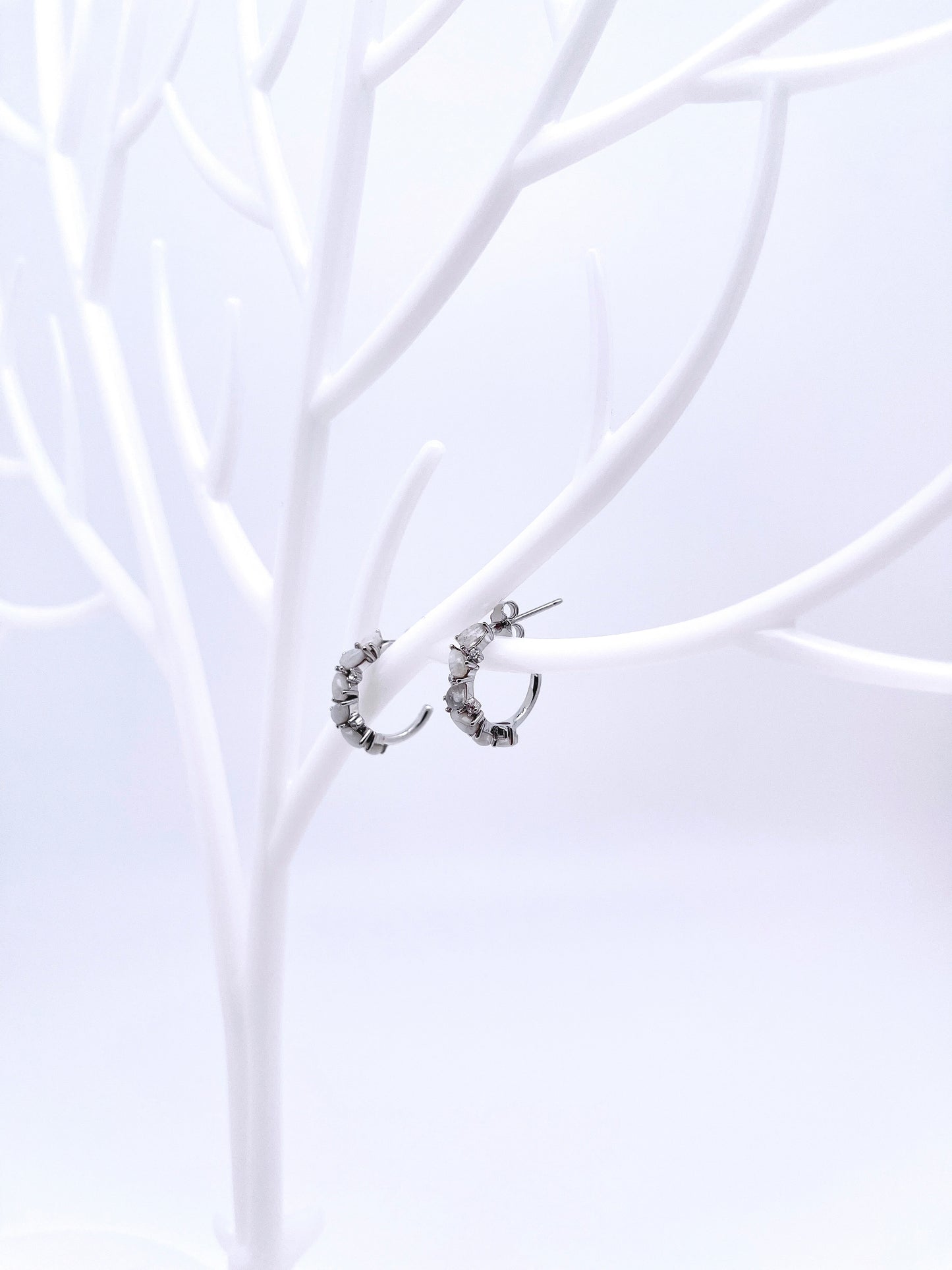 Moonstone Hoop Earrings in Sterling Silver