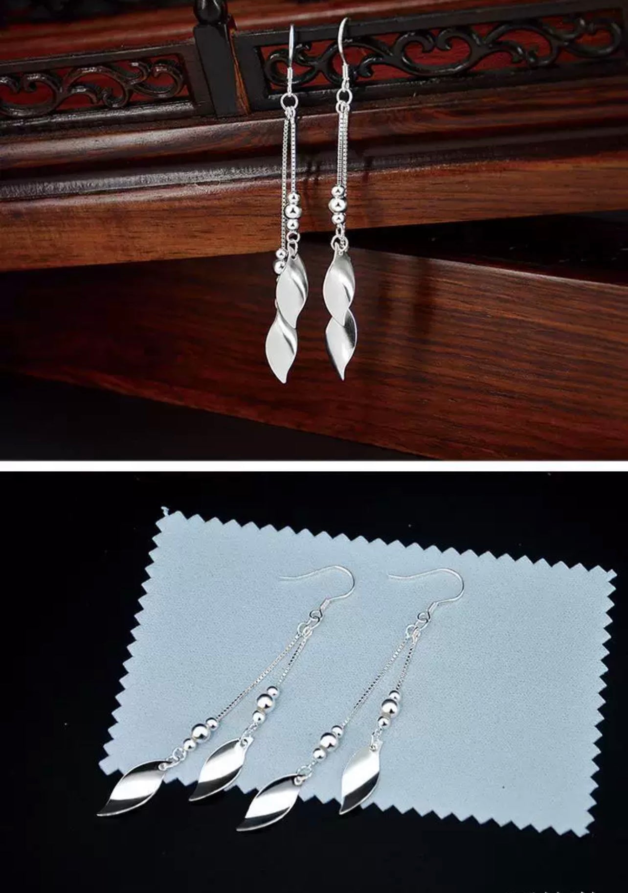 Leaf Dangling Earrings in Sterling Silver