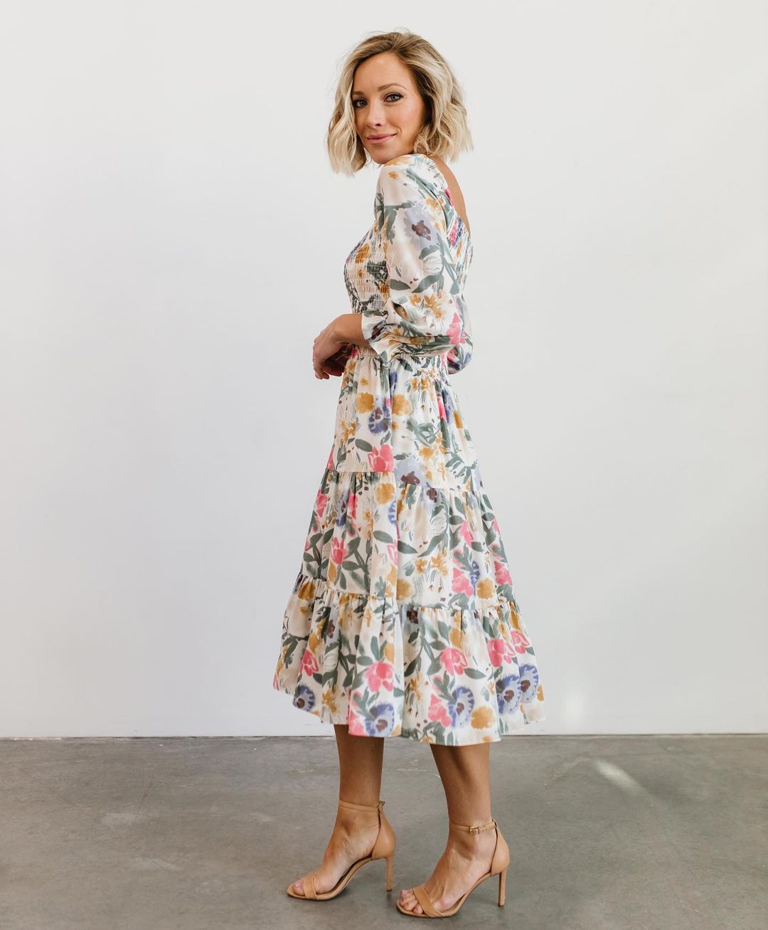 Boho Floral Ruffled Midi Dress