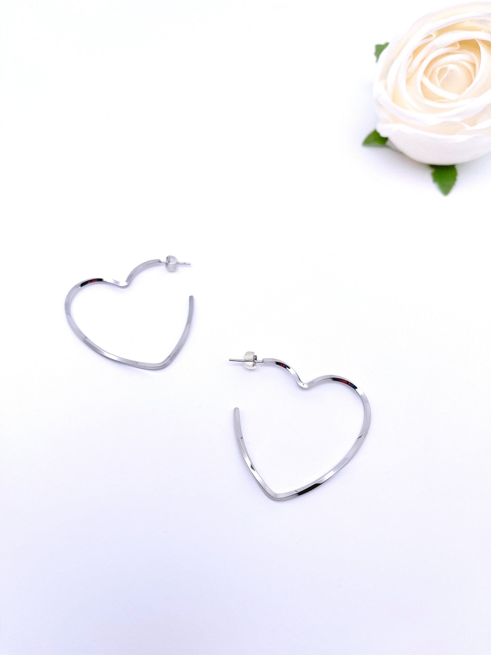 Big O Hoop Heart Earrings in Sterling Silver