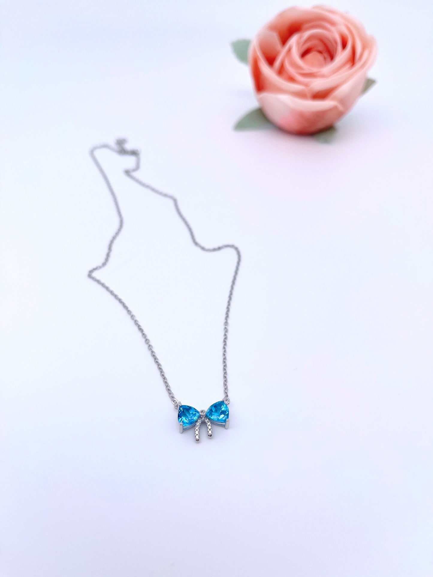 Dainty Ribbon Necklace in Blue Topaz