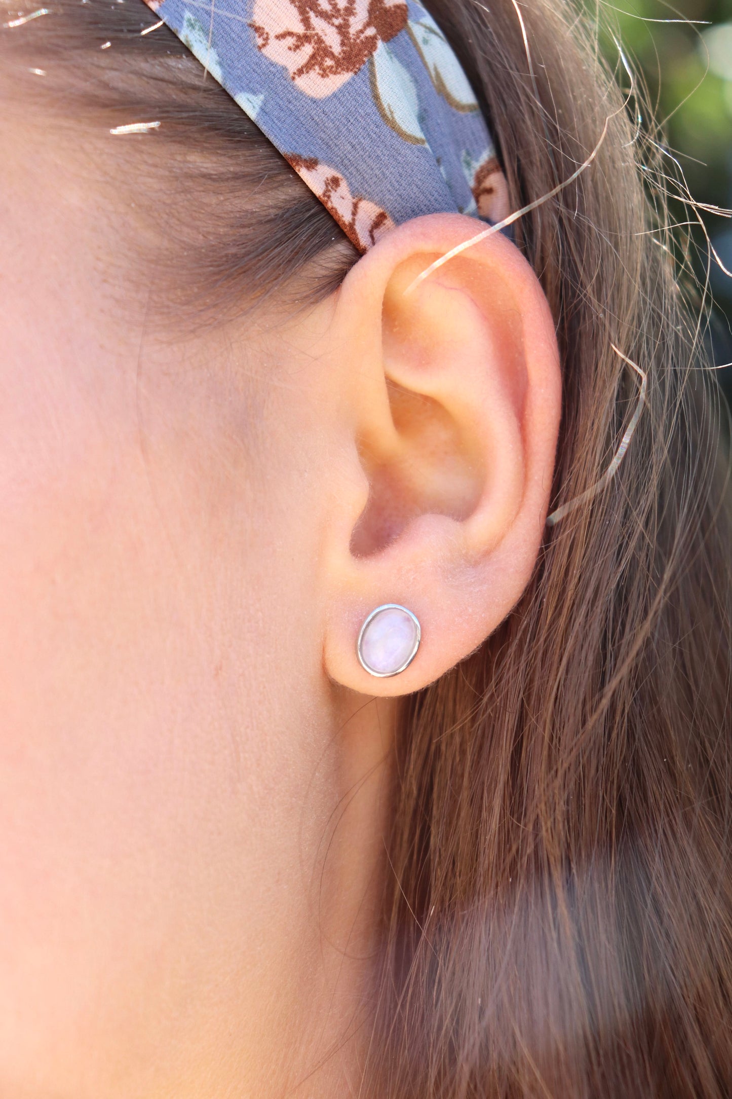 Moonstone studs in sterling silver