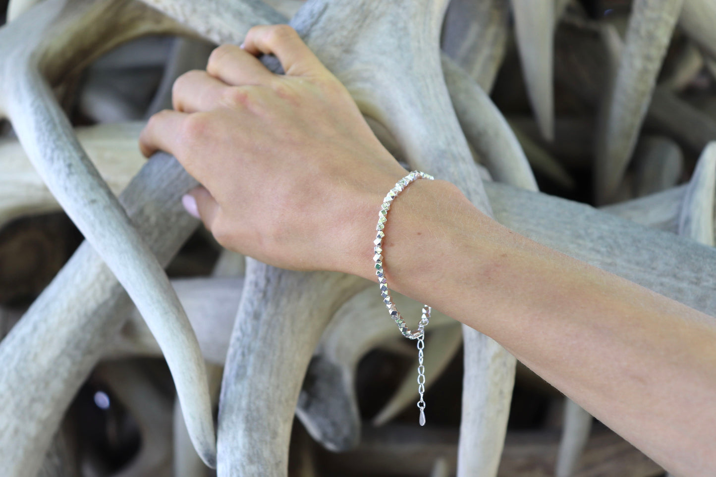 Solid Faceted Silver Beaded Bracelets
