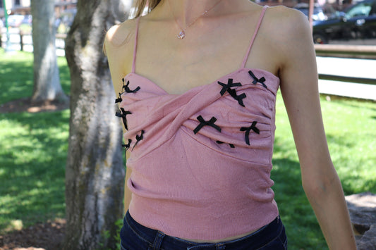 Skinny cotton strap tank top with bows