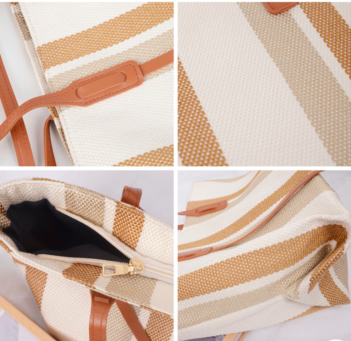 Canvas Strips Tote with Zipper
