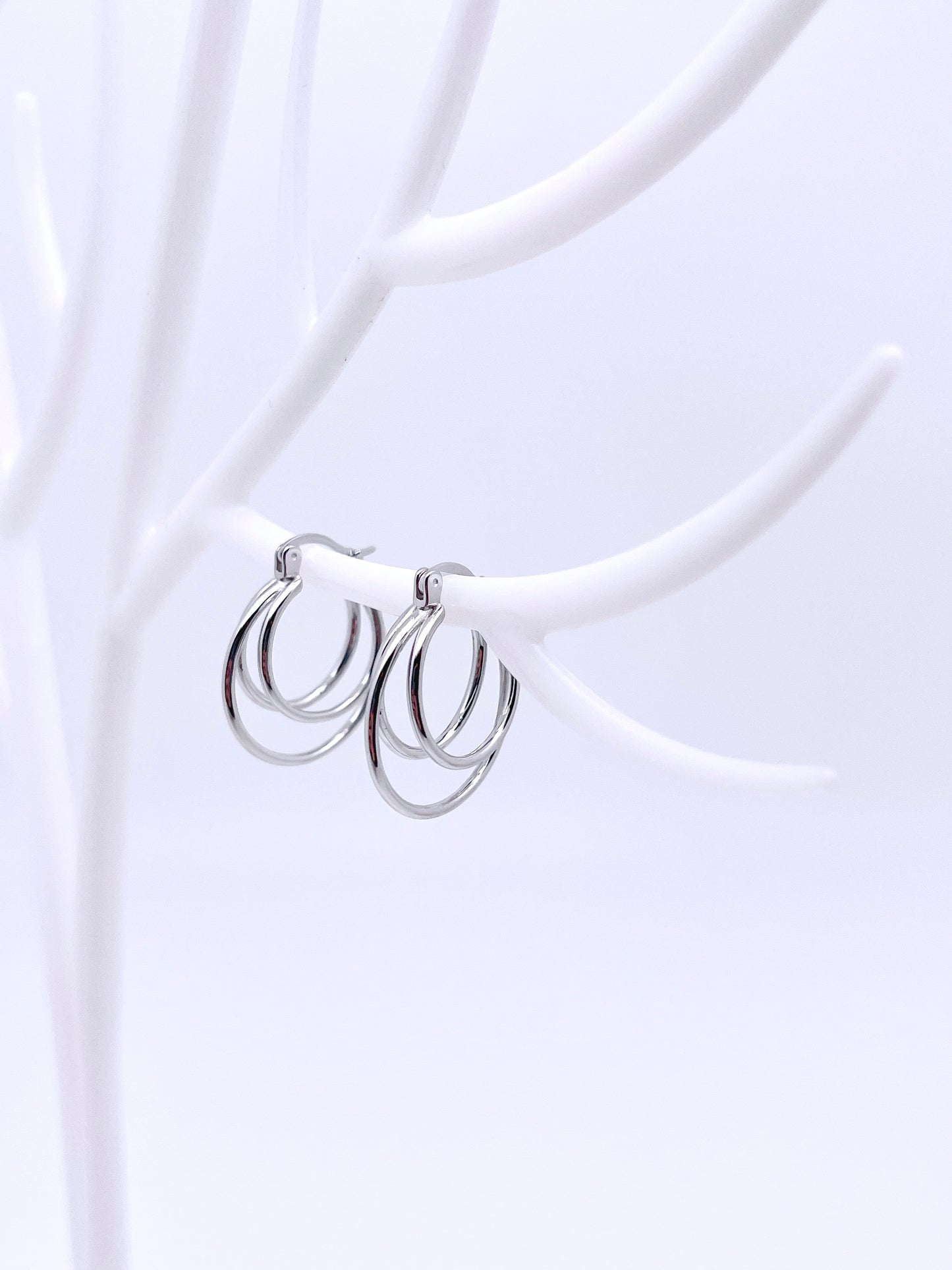 Tri-circle Hoop Earrings in Sterling Silver