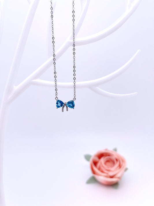Dainty Ribbon Necklace in Blue Topaz