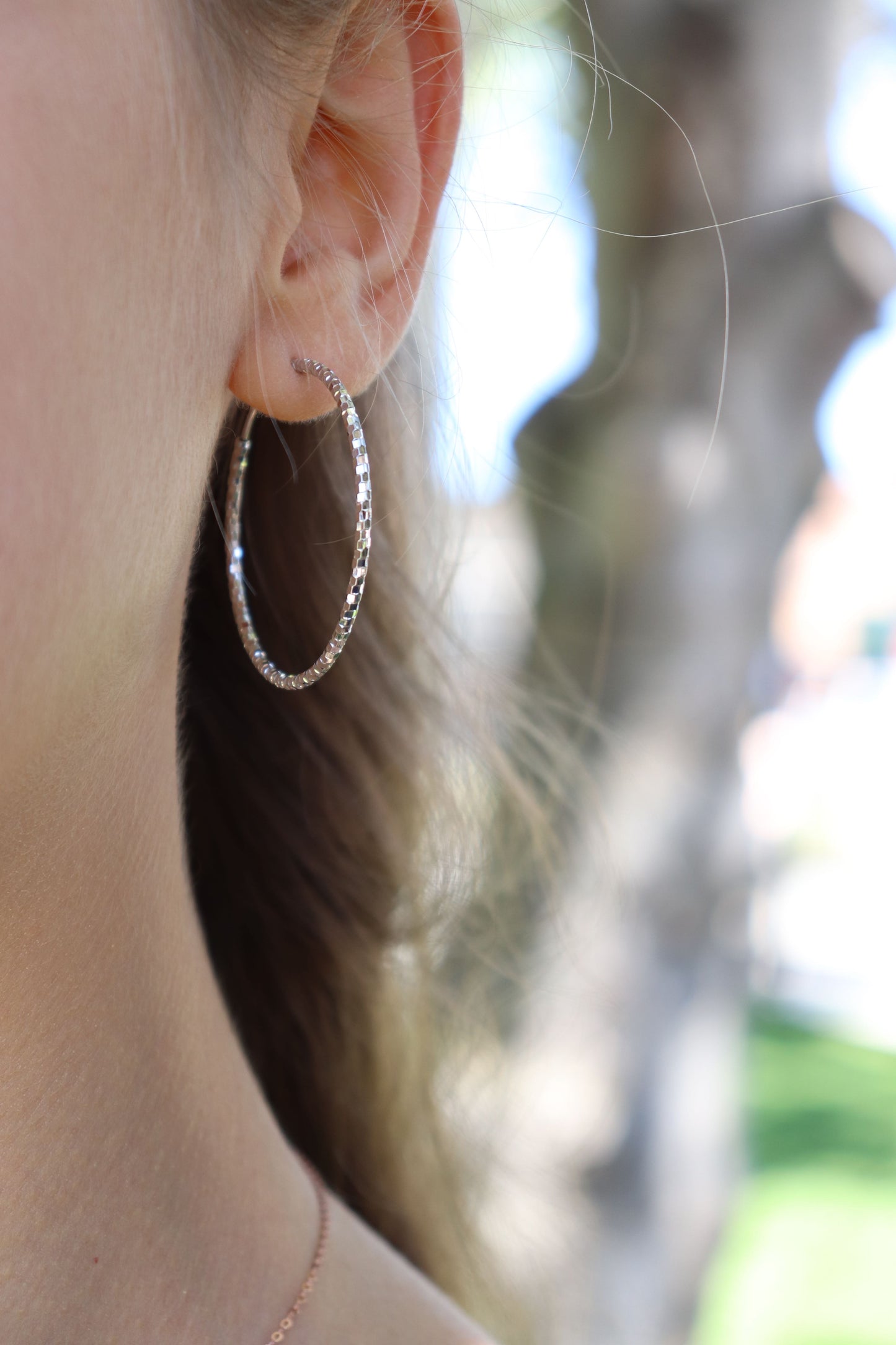Large sparkle endless hoop earrings in sterling silver