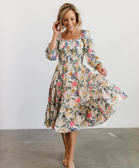 Boho Floral Ruffled Midi Dress