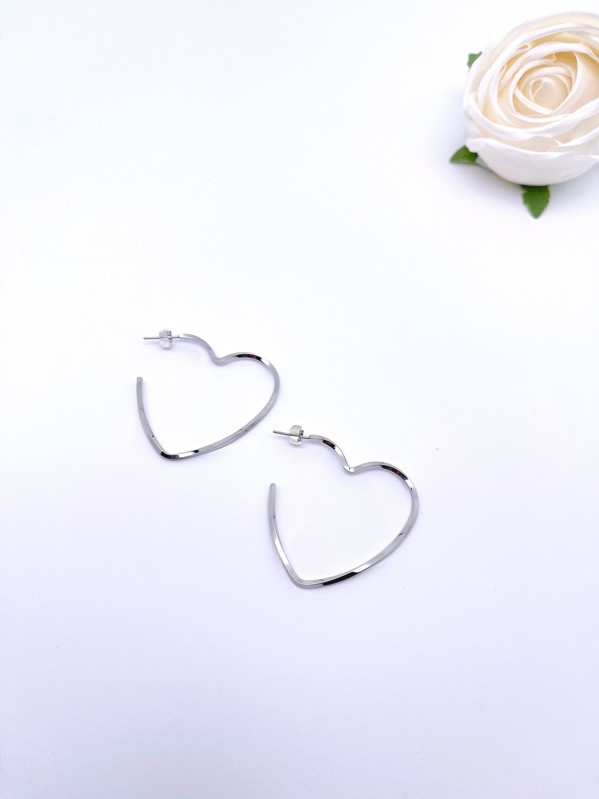 Big O Hoop Heart Earrings in Sterling Silver