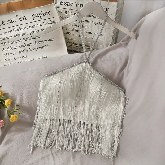 Fancy Tassel Strapless Halter Crop Tops